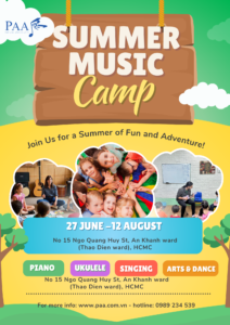 summer music camp music camp for kids summer camp Ho Chi Minh City summer camp HCMC kids music classes summer piano lessons for kids summer ukulele classes for kids singing classes for children creative summer camp Vietnam arts and music camp for kids